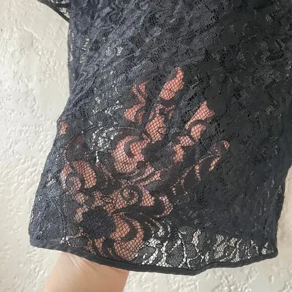 American Apparel Sheer Black Lace T-Shirt Short Sleeve Shirt Top - Picture 4 of 5